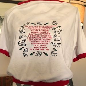 Vintage 12 dogs of Christmas shirt crop red holiday M/L dog lovers gift.